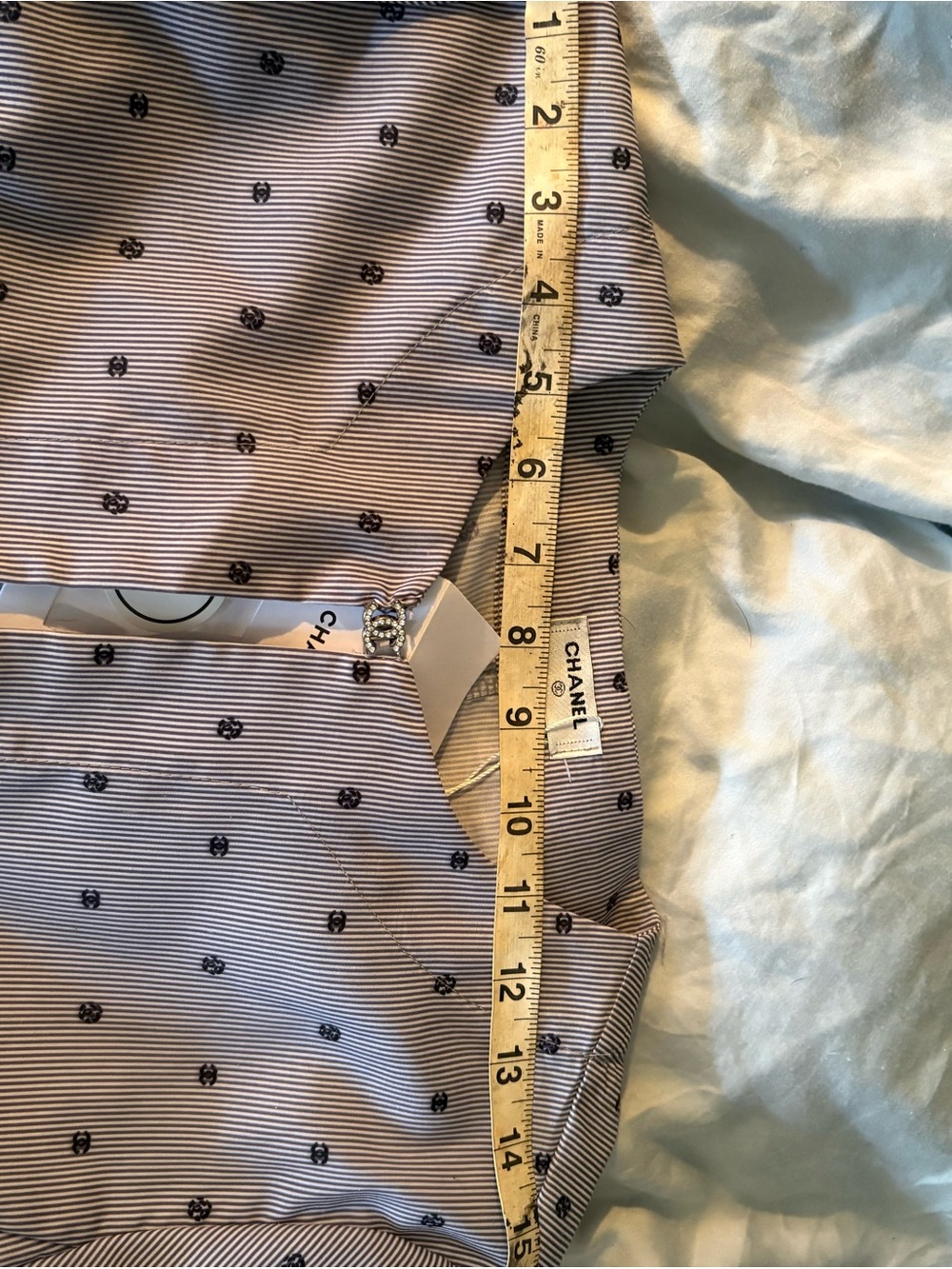CHANEL Light Blue & White Striped Cropped Jacket with CC Clasp 24 P - Picture 6 of 9
